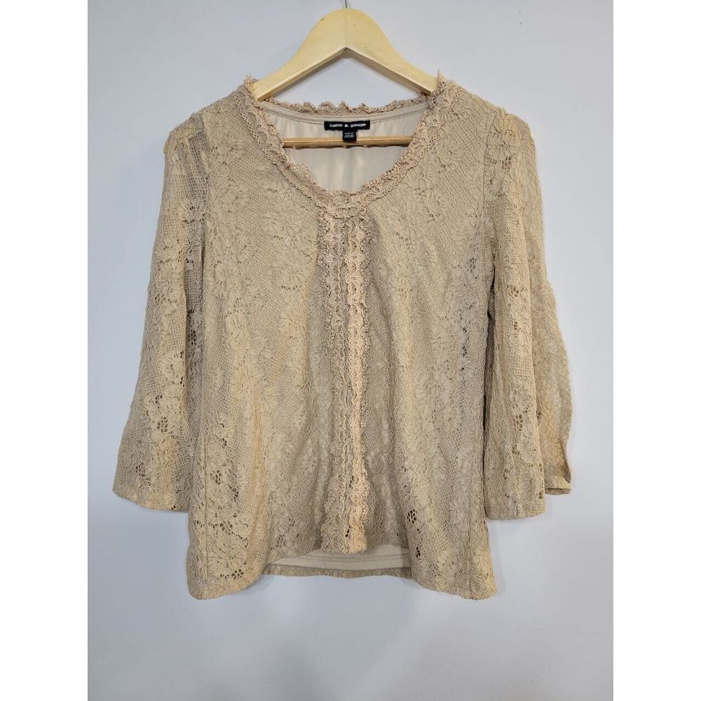 Cable & Gauge Lace Open Shoulder Bellsleeve‎ Blouse Size Medium